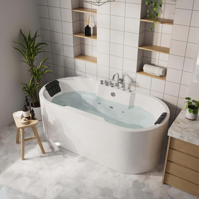 Empava 67" Oval Freestanding Whirlpool Tub with Central Drain in White