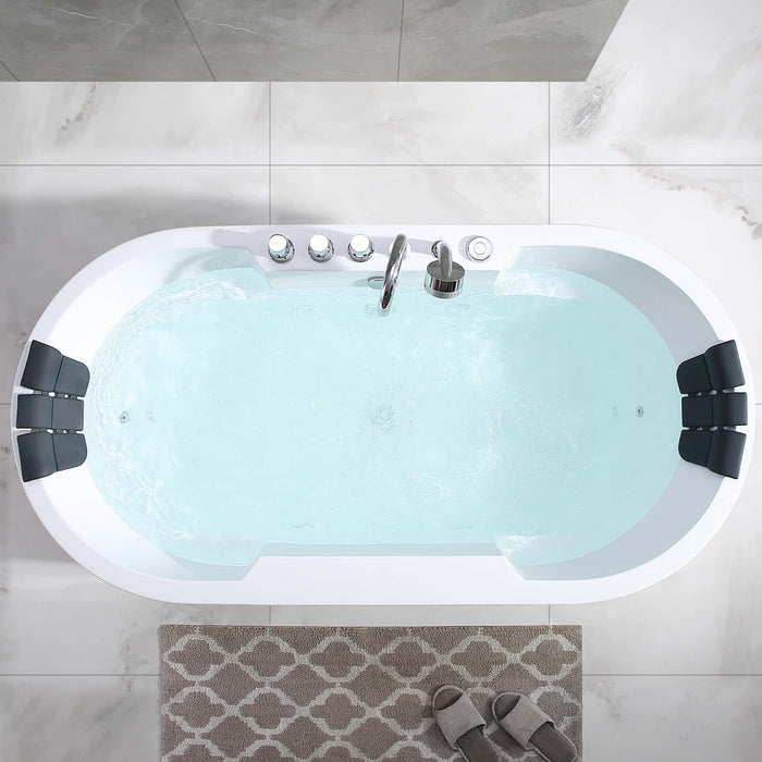 Empava 67" Oval Freestanding Whirlpool Tub with Central Drain in White