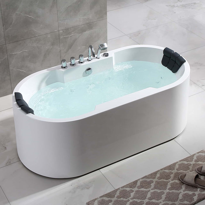 Empava 67" Oval Freestanding Whirlpool Tub with Central Drain in White