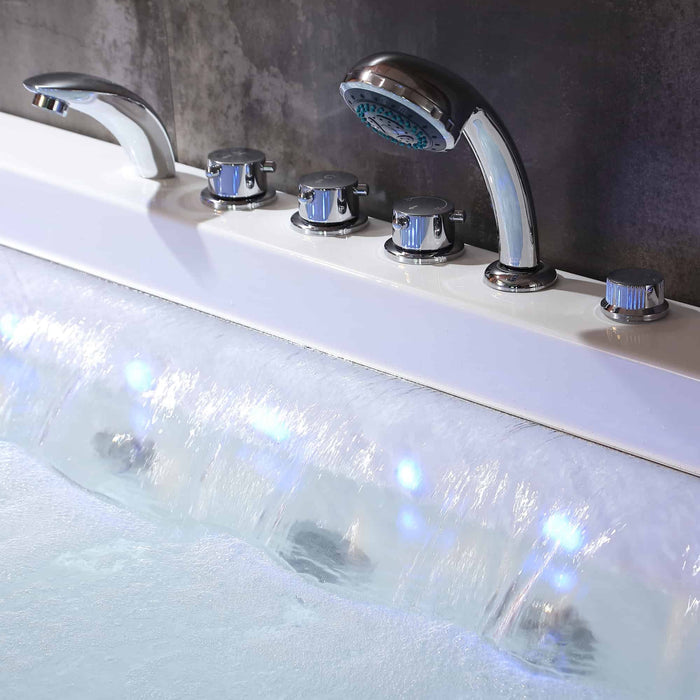 Empava 67" Alcove Combination Massage Inline Left Drain Heater LED Tub in White