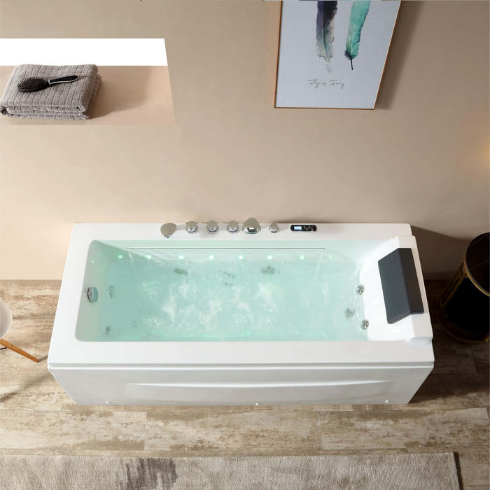 Empava 67" Alcove Combination Massage Inline Left Drain Heater LED Tub in White