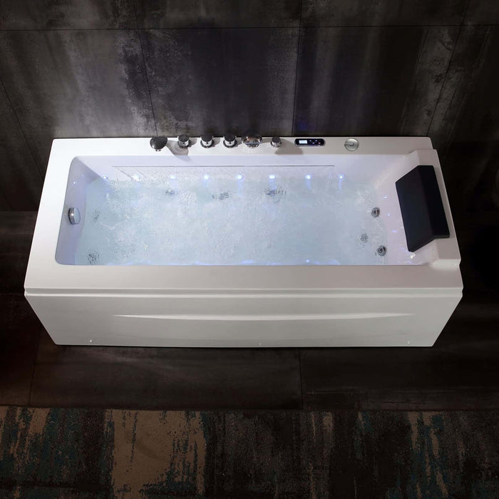 Empava 67" Alcove Combination Massage Inline Left Drain Heater LED Tub in White