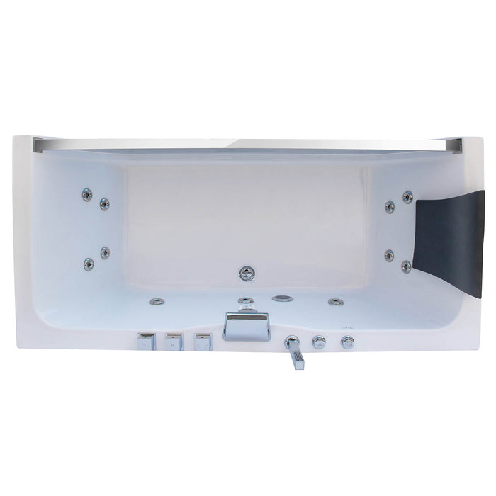 Empava 67" Alcove Whirlpool Bathtub with LED Lighting and Center Drain in White