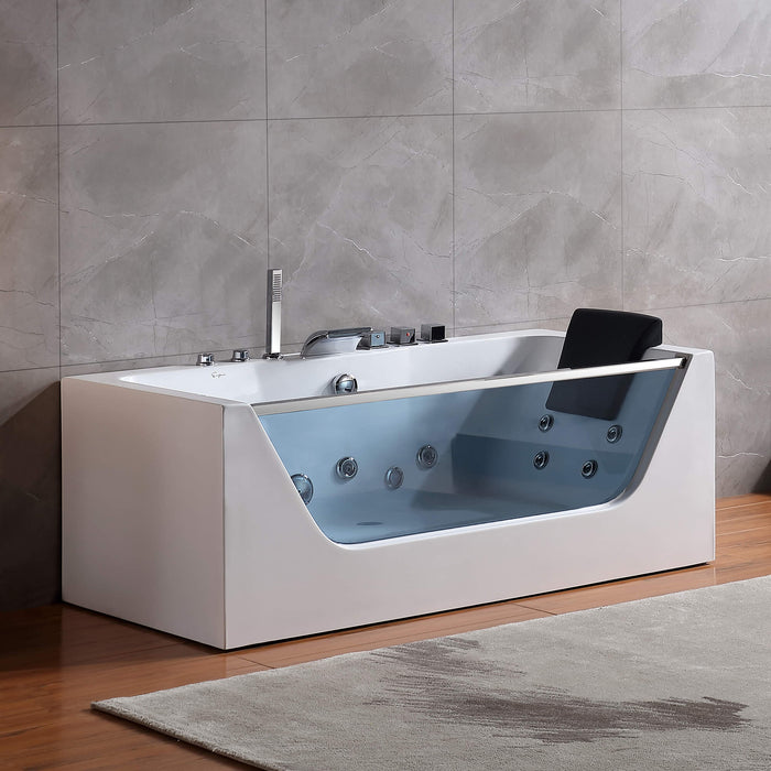 Empava 67" Alcove Whirlpool Bathtub with LED Lighting and Center Drain in White