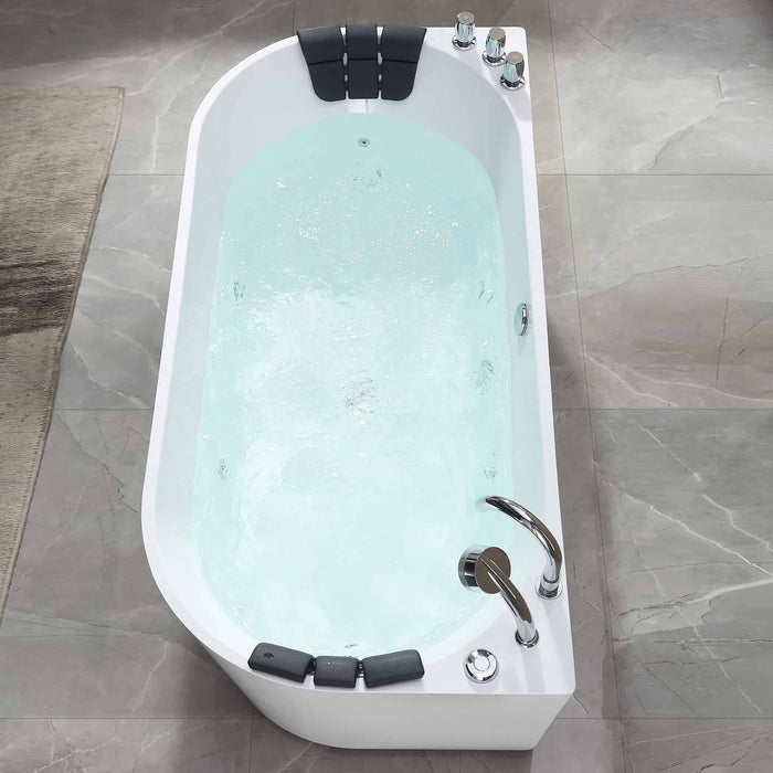 71" Freestanding Hydro Massage Whirlpool Tub with Central Drain in White