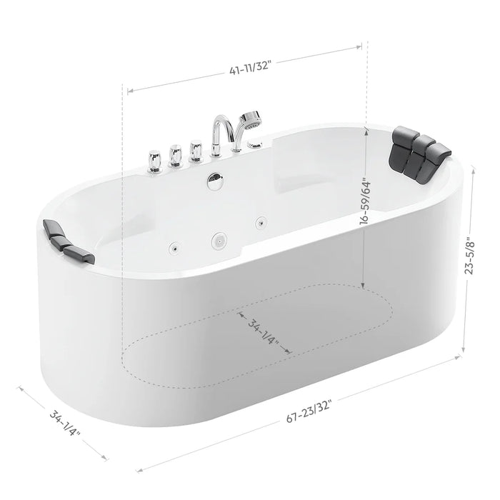 Empava 67" Oval Freestanding Whirlpool Tub with Central Drain in White