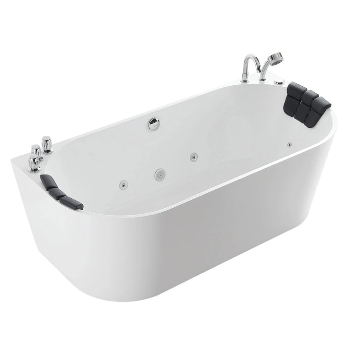 Empava 59" Freestanding Hydro Massage Whirlpool Tub with Central Drain in White