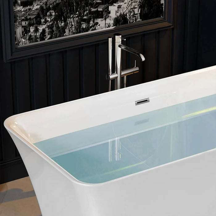 Empava 59" Freestanding Soaking Tub with Central Drain in White