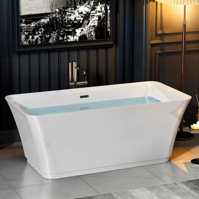 Empava 59" Freestanding Soaking Tub with Central Drain in White