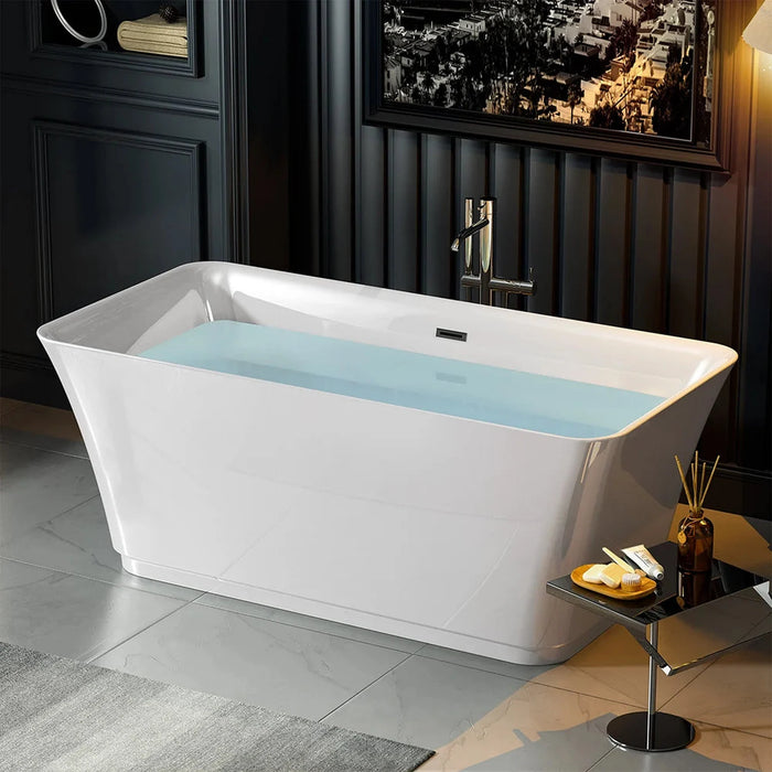 Empava 59" Freestanding Soaking Tub with Central Drain in White