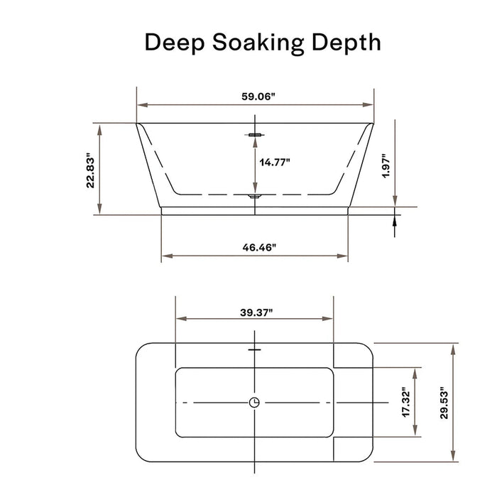 Empava 59" Freestanding Soaking Tub with Central Drain in White