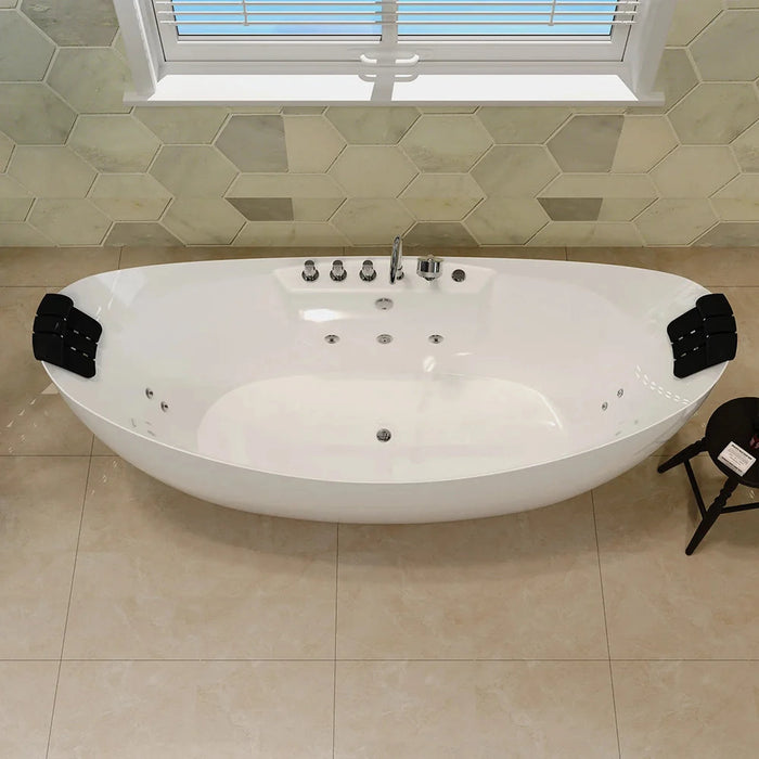 Empava 67" Freestanding Boat-Shape Whirlpool Bathtub with Central Drain in White