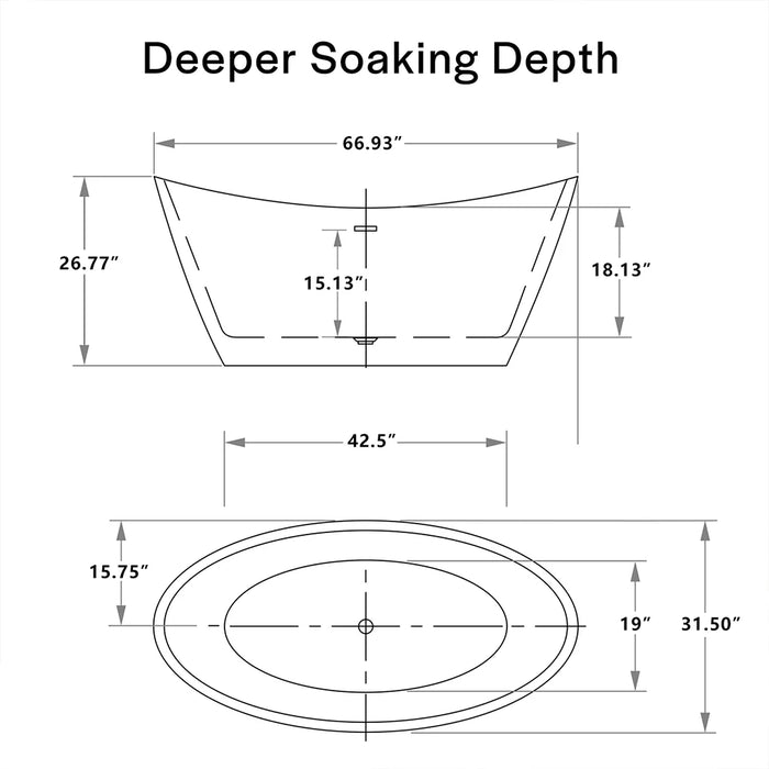 67" Freestanding Soaking Tub with Central Drain