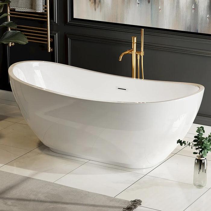 Empava 69" Freestanding Soaking Tub with Center Drain in White