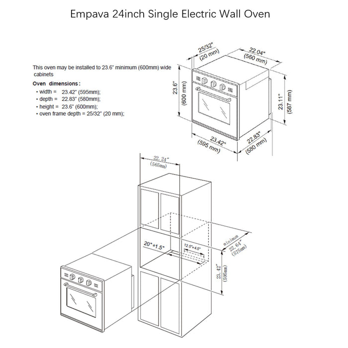 Empava 24 in. Electric Single Wall Oven in Stainless Steel