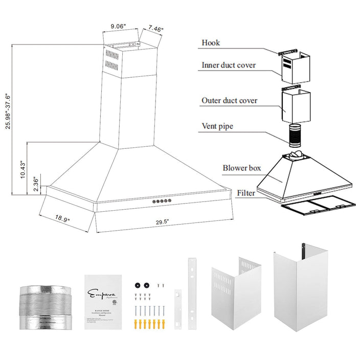Empava 30-inch 400 CFM Wall-Mounted Range Hood in Stainless Steel