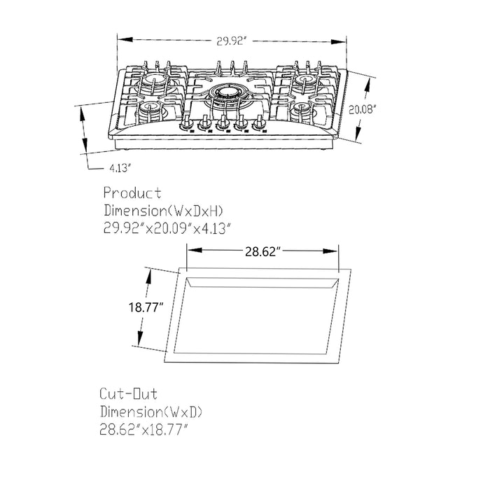 Empava 30-inch Built-In Gas Cooktops in Stainless Steel