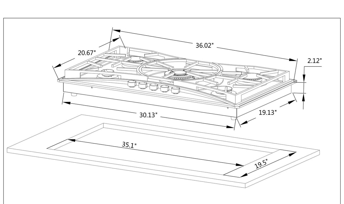 Empava 36-inch Built-In Gas Cooktops in Stainless Steel