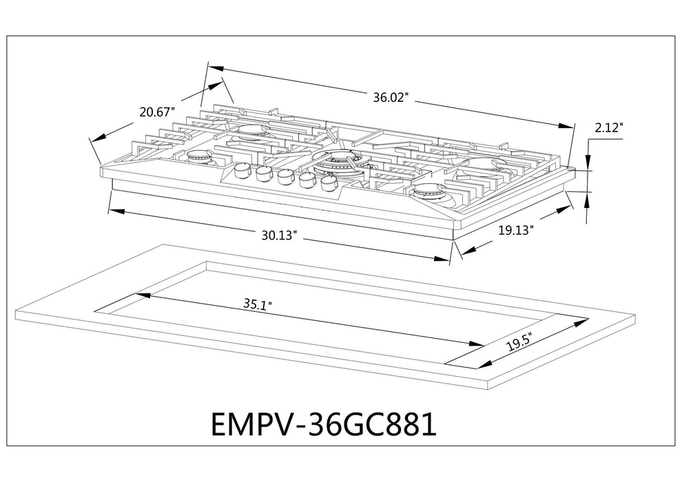 Empava 36-inch Built-in Gas Cooktop in Stainless Steel