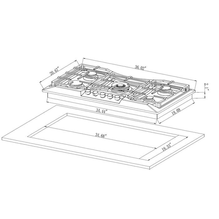 Empava 36-inch Built-in Gas Cooktop in Stainless Steel