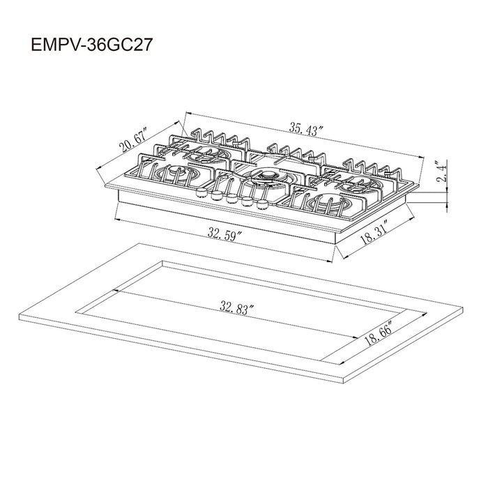 Empava 36-inch Built-in Gas Cooktop in Black