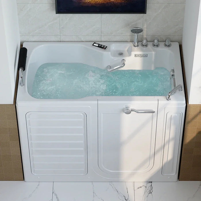 Empava 54" Alcove Inline Heater Whirlpool Right Drain Walk-in Tub 2.0 Upgraded in White