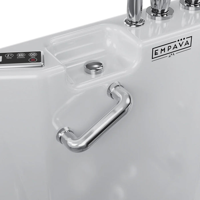 Empava 54" Alcove Inline Heater Whirlpool Right Drain Walk-in Tub 2.0 Upgraded in White