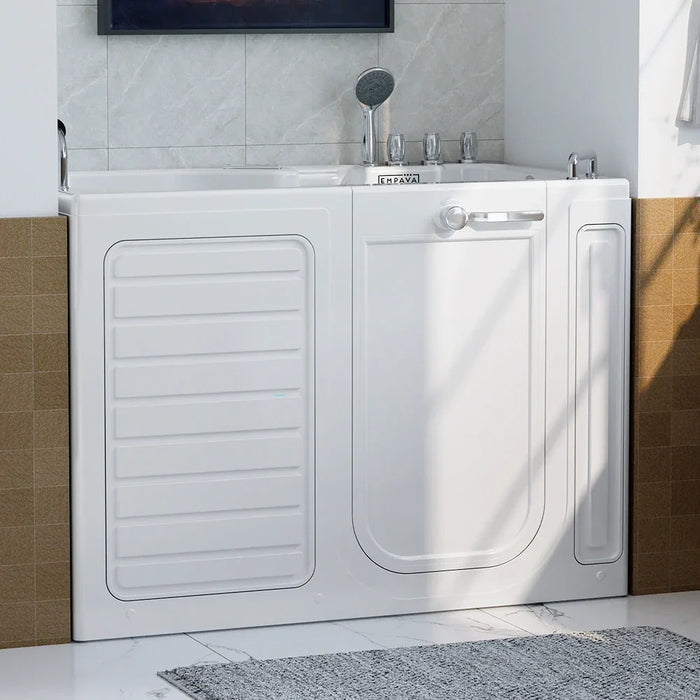 Empava 54" Alcove Inline Heater Whirlpool Right Drain Walk-in Tub 2.0 Upgraded in White