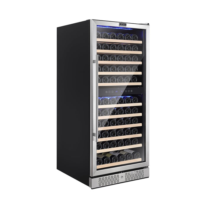 Empava 24 inchTall Dual Zone 100-Bottle Wine Fridge in Stainless Steel