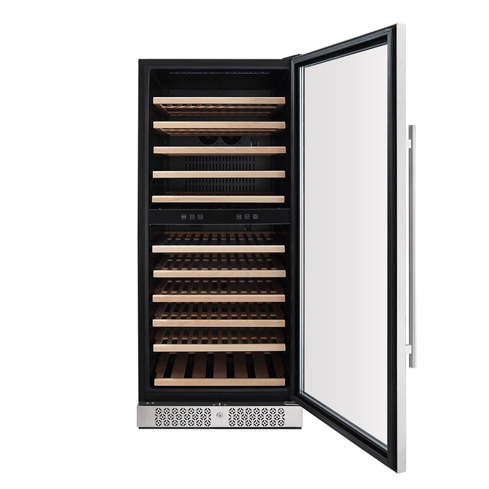 Empava 24 inchTall Dual Zone 100-Bottle Wine Fridge in Stainless Steel