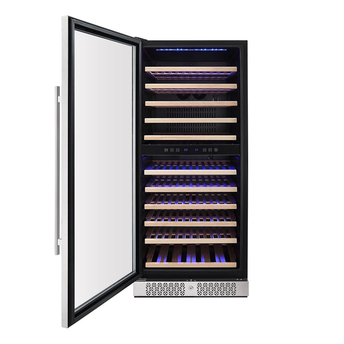 Empava 24 inchTall Dual Zone 100-Bottle Wine Fridge in Stainless Steel