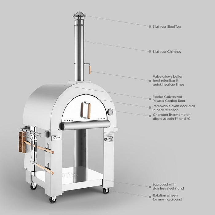 Empava Outdoor Wood-Fired Pizza Oven in Stainless Steel