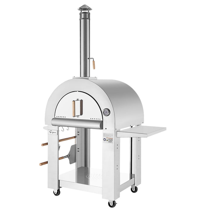 Empava Outdoor Wood-Fired Pizza Oven with Side Table in Stainless Steel