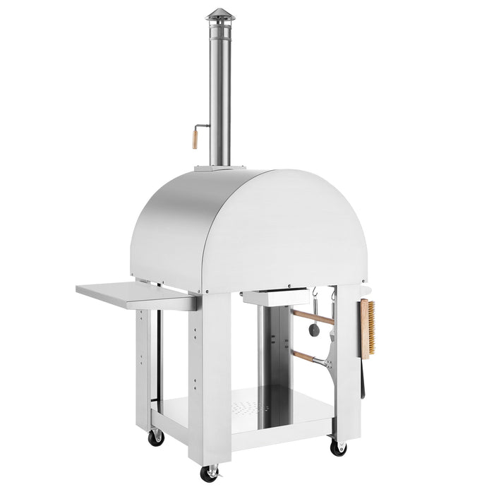 Empava Outdoor Wood-Fired Pizza Oven with Side Table in Stainless Steel