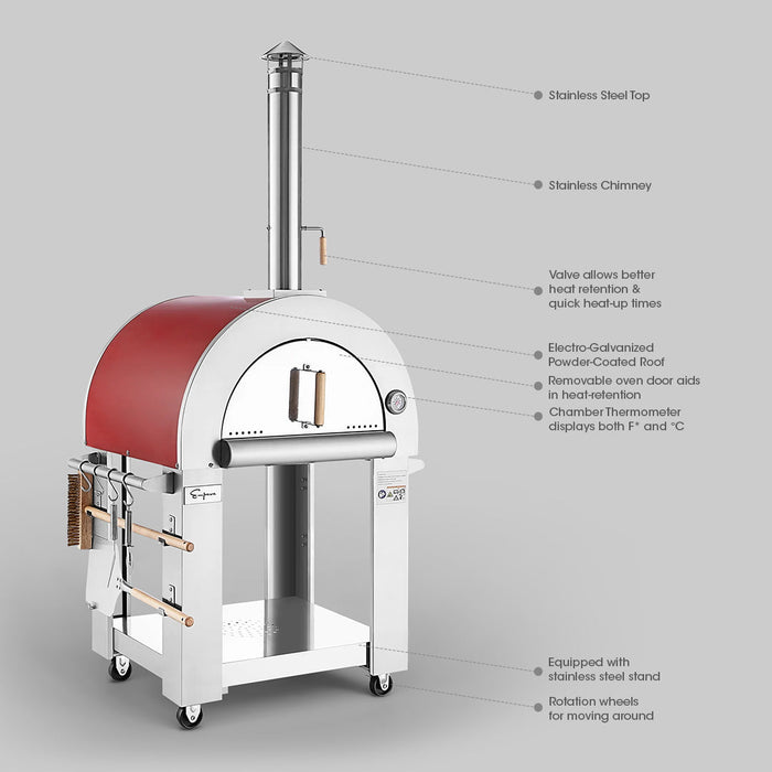 Empava Outdoor Wood-Fired Pizza Oven with Side Table in Stainless Steel