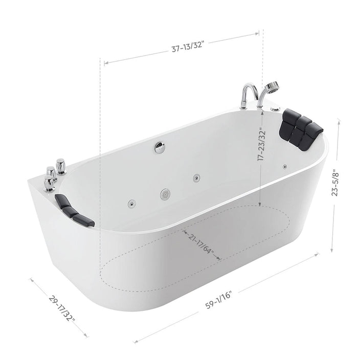 Empava 59" Freestanding Hydro Massage Whirlpool Tub with Central Drain in White