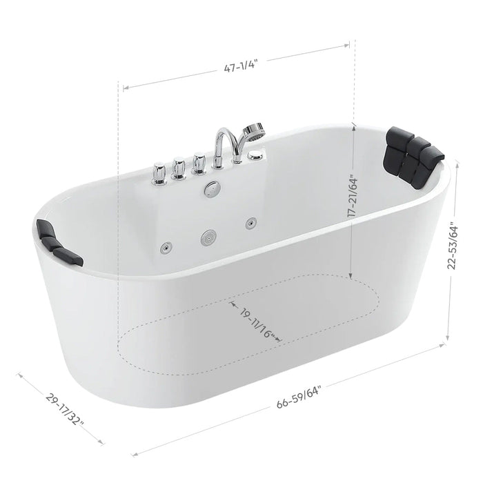 Empava 67" Freestanding Oval Whirlpool Tub with Central Drain in White