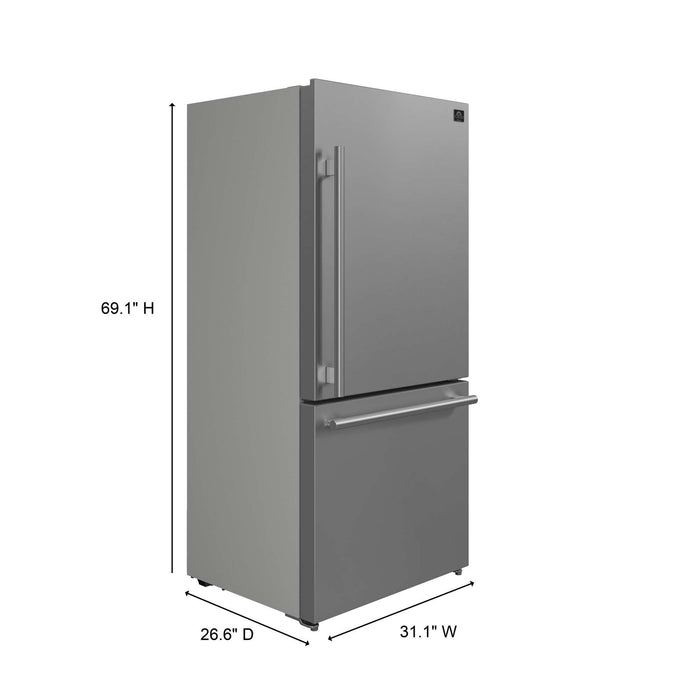 Forno Milano Espresso 31" Stainless 17.2 cu. ft. Right Swing Bottom Freezer Refrigerator in Stainless Steel