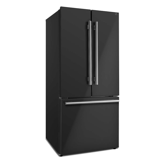 Forno Gallipoli Epsresso 30"-Wide Black French Door Refrigerator with Bottom Freezer 17.5 Cu. Ft. Capacity - No Frost with Ice Maker