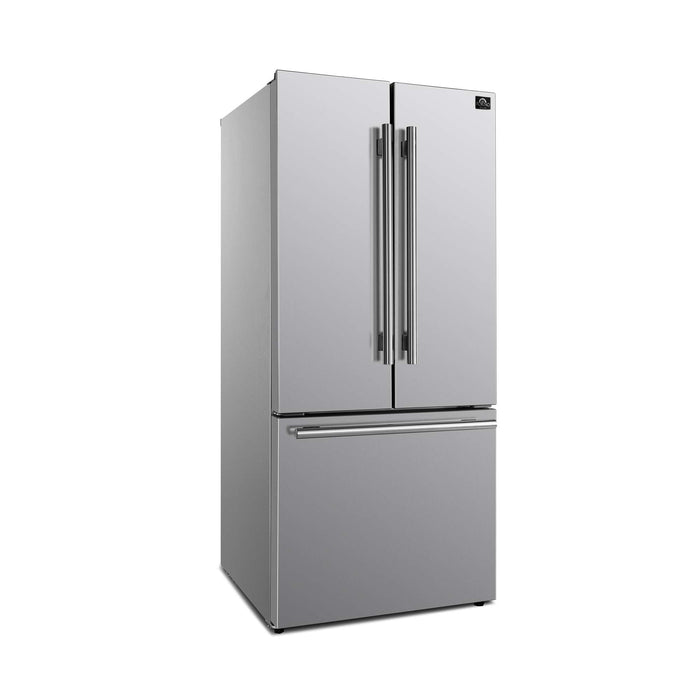 Forno Gallipoli 30" French Door Refrigerator with Bottom Freezer 17.5 cu. ft Capacity - Stainless Steel No Frost Fridge with Ice Maker