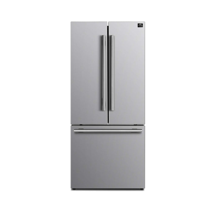 Forno Gallipoli 30" French Door Refrigerator with Bottom Freezer 17.5 cu. ft Capacity - Stainless Steel No Frost Fridge with Ice Maker