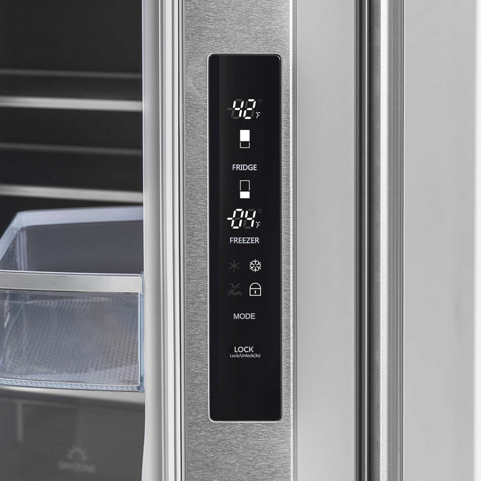 Forno Alta Moena 36" French Door Refrigerator, 19.2 Cu.Ft., Counter Depth, with Ice Maker, Stainless-Steel Interior Panel, and Silver Trim Shelves and Door Bins