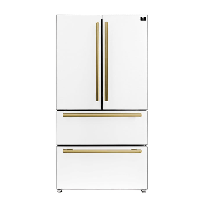 Forno Moena Espresso 36" French Door Refrigerator in White, 19.2 cu. ft with Color Options for Handles