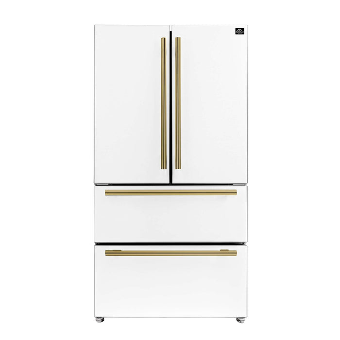 Forno Moena Espresso 36" French Door Refrigerator in White, 19.2 cu. ft with Color Options for Handles