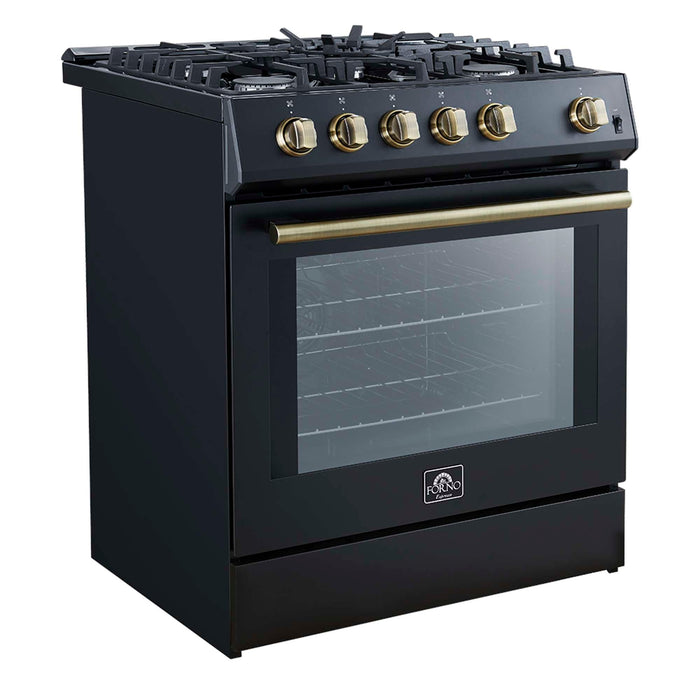 Forno Leonardo Espresso 30" Black Gas Range, 5 Burners, 39 500 BTU, 5 cu.ft. Convection Oven