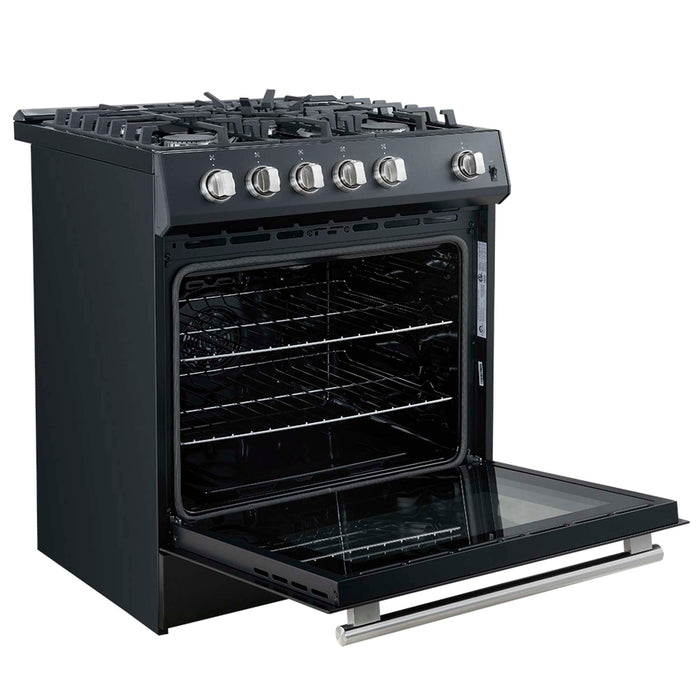 Forno Leonardo Espresso 30" Black Gas Range, 5 Burners, 39 500 BTU, 5 cu.ft. Convection Oven