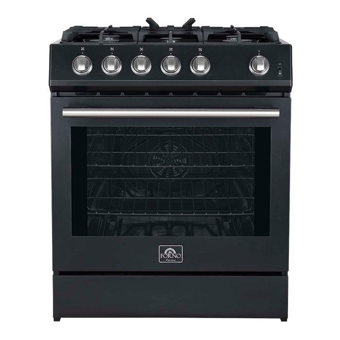 Forno Leonardo Espresso 30" Black Gas Range, 5 Burners, 39 500 BTU, 5 cu.ft. Convection Oven