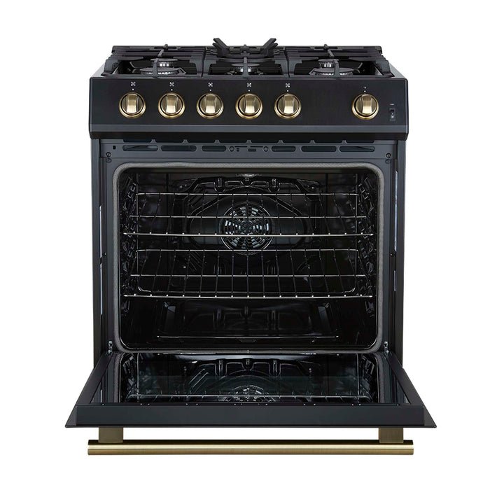 Forno Leonardo Espresso 30" Black Gas Range, 5 Burners, 39 500 BTU, 5 cu.ft. Convection Oven