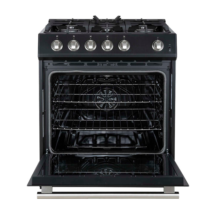 Forno Leonardo Espresso 30" Black Gas Range, 5 Burners, 39 500 BTU, 5 cu.ft. Convection Oven