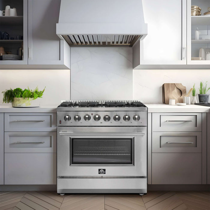 Forno Galiano 36" Freestanding Dual Fuel Range in Stainless Steel